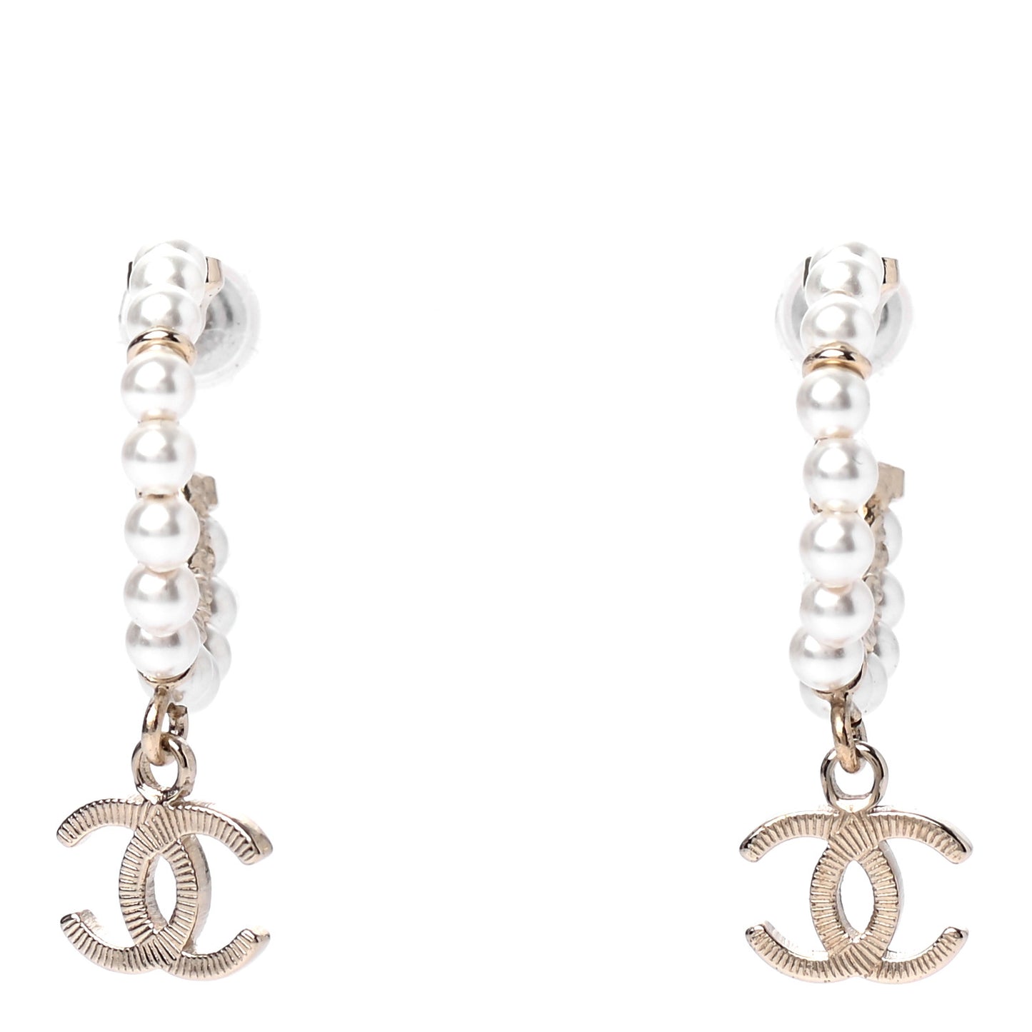 Pearl Charms CC Hoop Earrings Gold