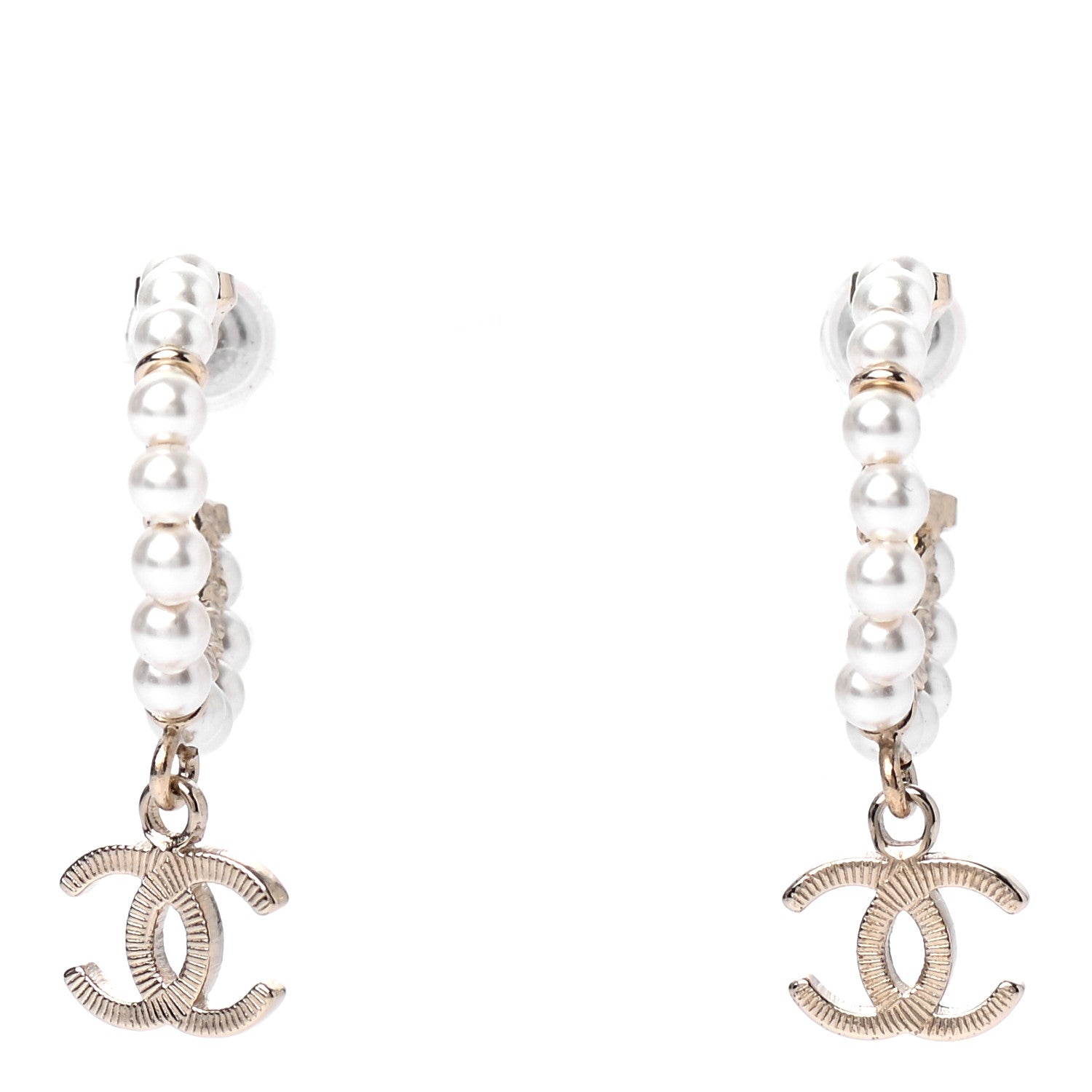 Chanel Pearl Charms CC Hoop Earrings Gold 1 of 4