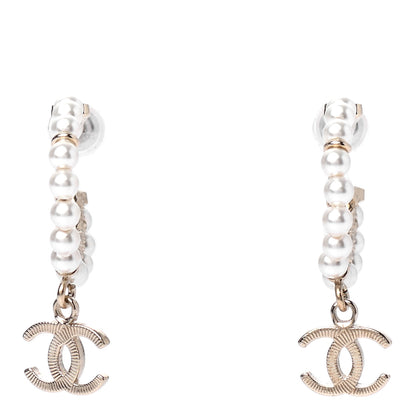 Chanel Pearl Charms CC Hoop Earrings Gold 1 of 4