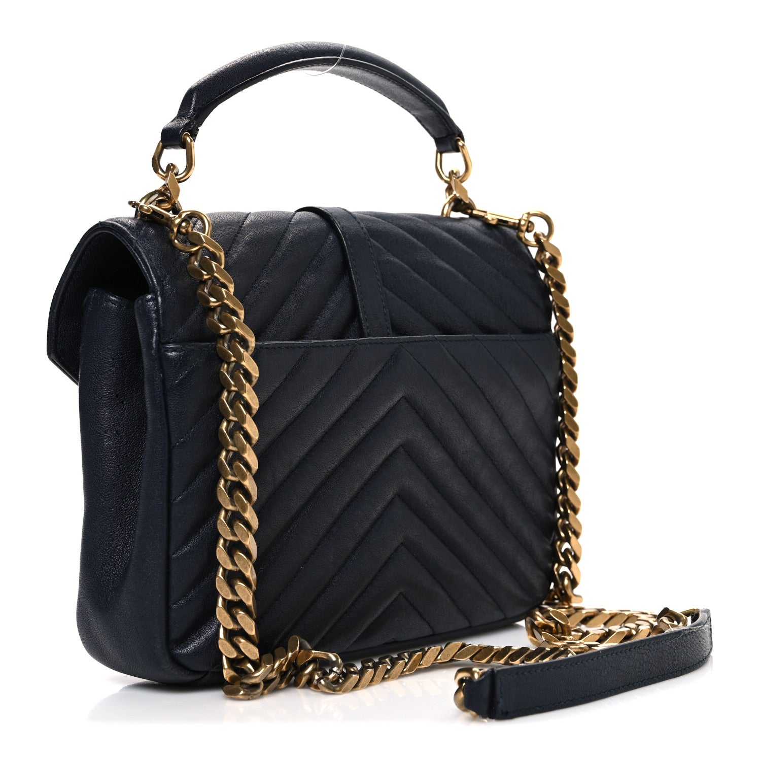 Saint Laurent Sheepskin Matelasse Chevron Monogram Medium College Bag Deep Marine 2 of 10