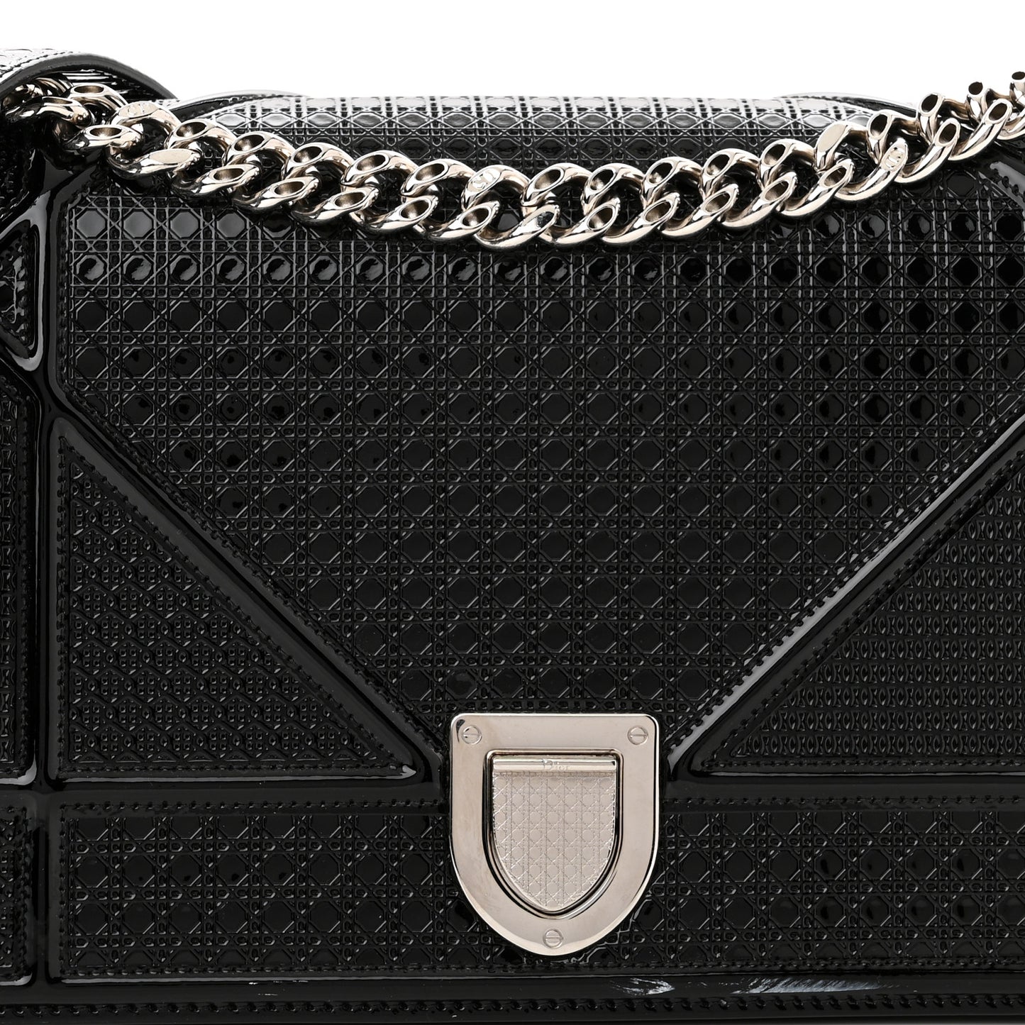 Metallic Patent Micro-Cannage Medium Diorama Flap Bag Graphite