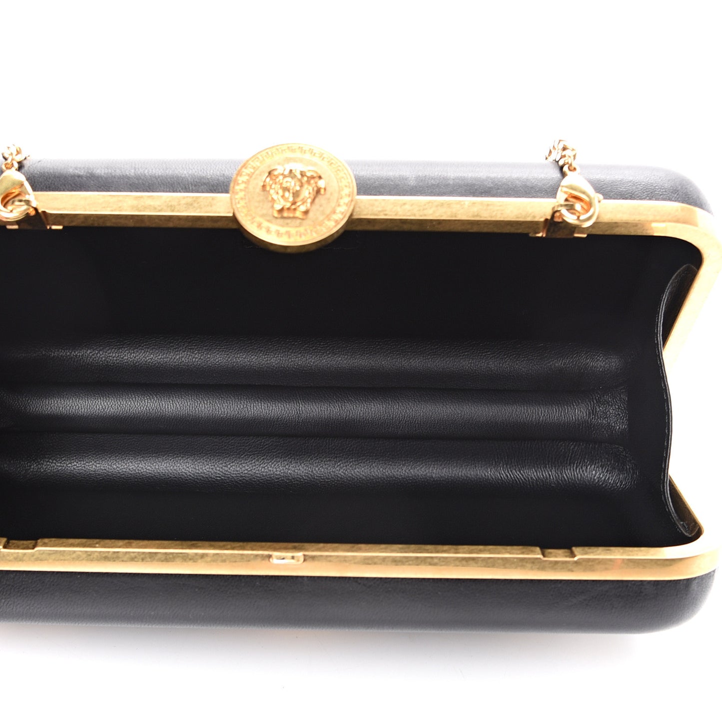 Nappa Medallion Tribute Evening Clutch Chain Black