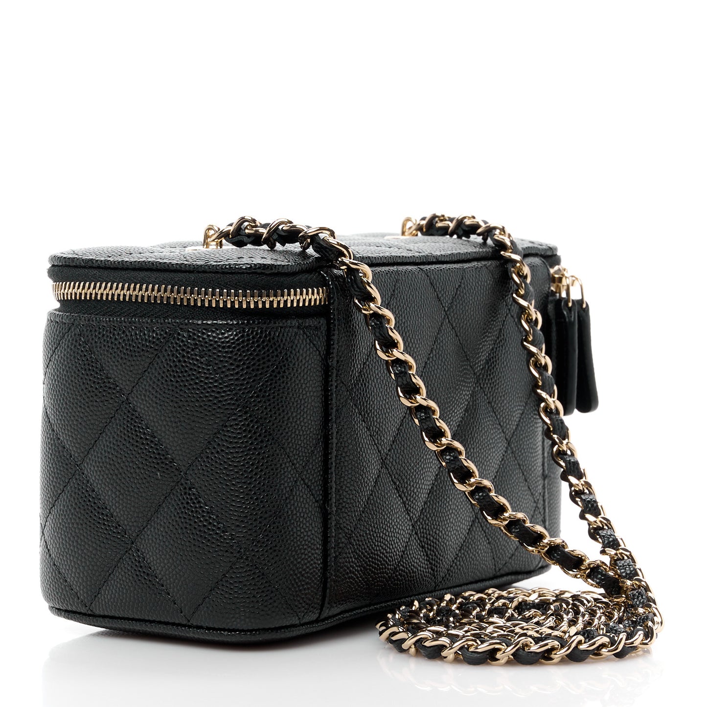 Caviar Quilted Small Vanity Case With Chain Black