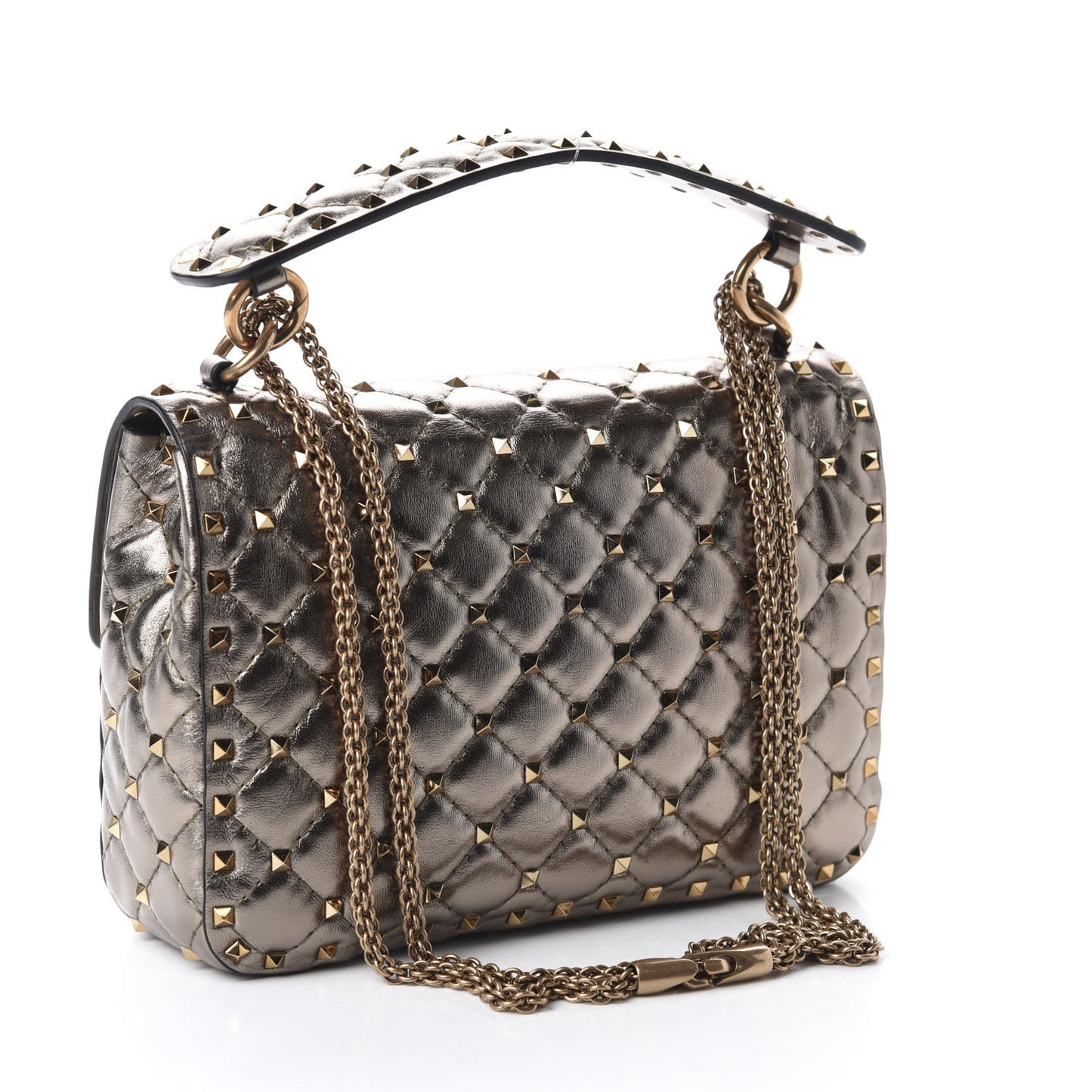 Metallic Lambskin Medium Rockstud Spike Shoulder Bag Sasso