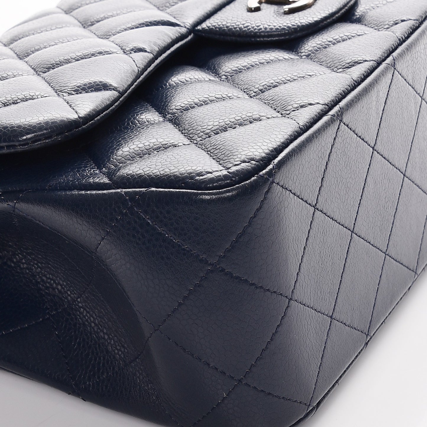 Caviar Quilted Jumbo Double Flap Navy Blue