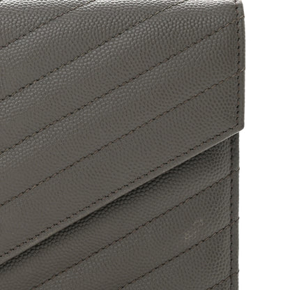 Saint Laurent Grain De Poudre Matelasse Chevron Monogram Envelope Chain Wallet Earth 7 of 13