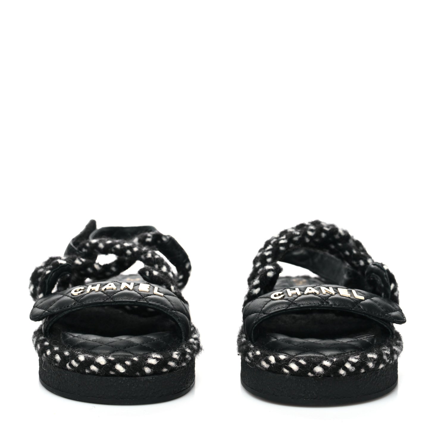 Cord Lambskin Quilted Logo Sandals 37 Black White