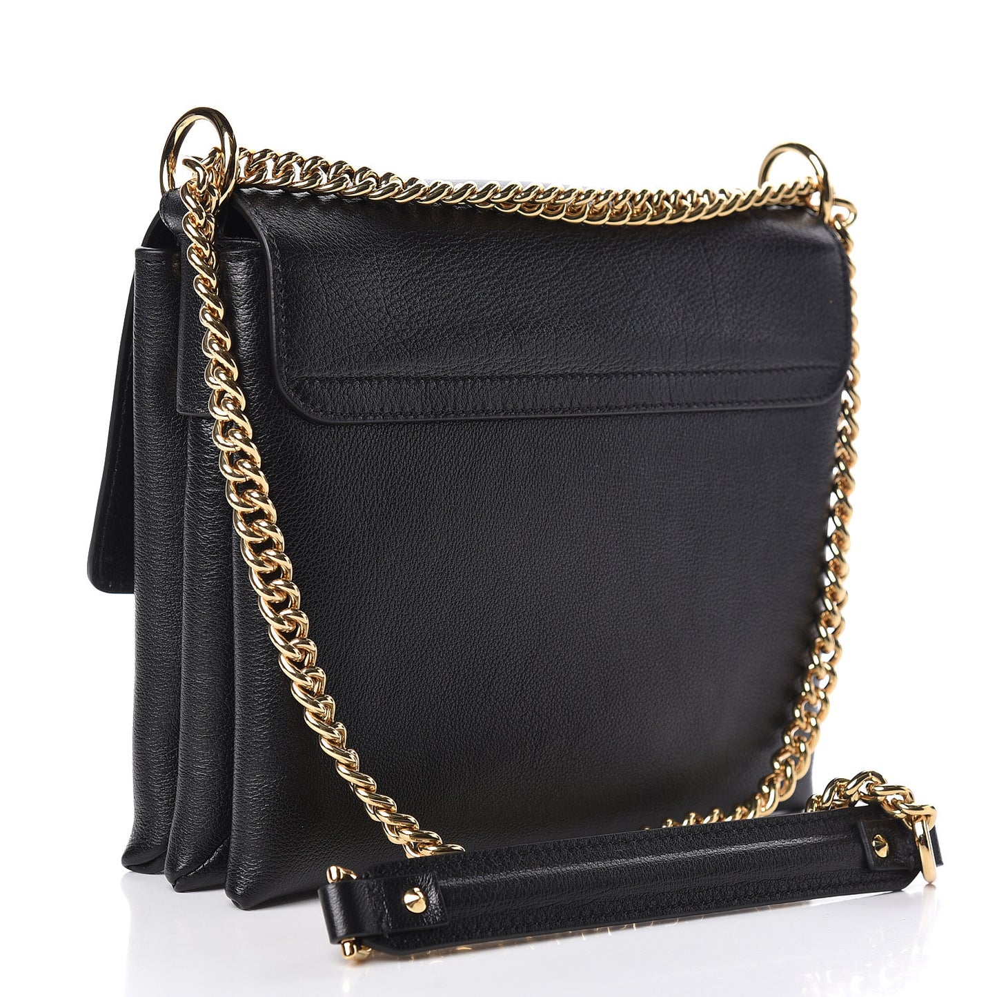 Grained Calfskin Twin Skull Crossbody Black