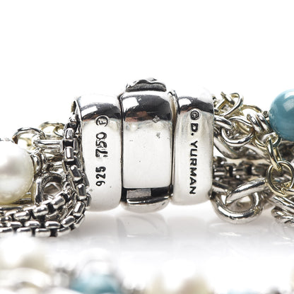 David Yurman Sterling Silver 18K Yellow Gold Turquoise Pearl Multi Strand Bracelet 4 of 4