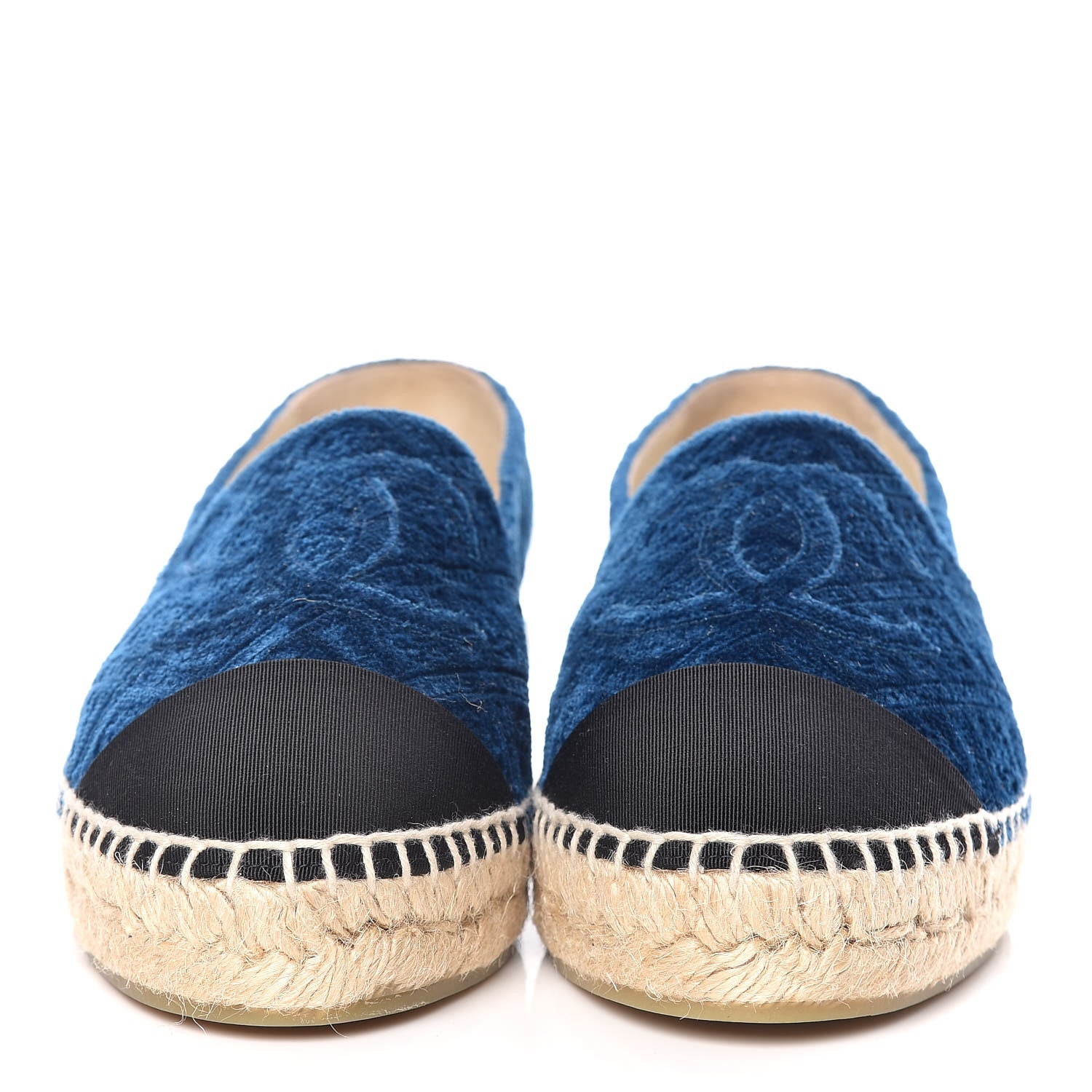 Chanel Velvet Grosgrain Quilted Camellia CC Espadrilles 38 Navy Black 2 of 12