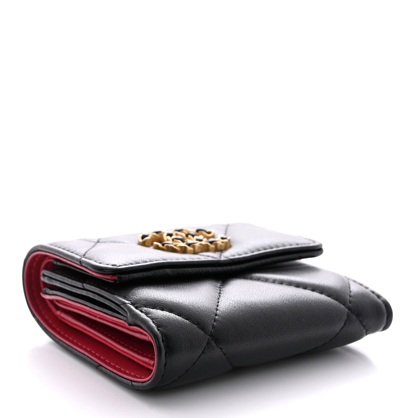 Goatskin Quilted Chanel 19 Small Flap Wallet Black