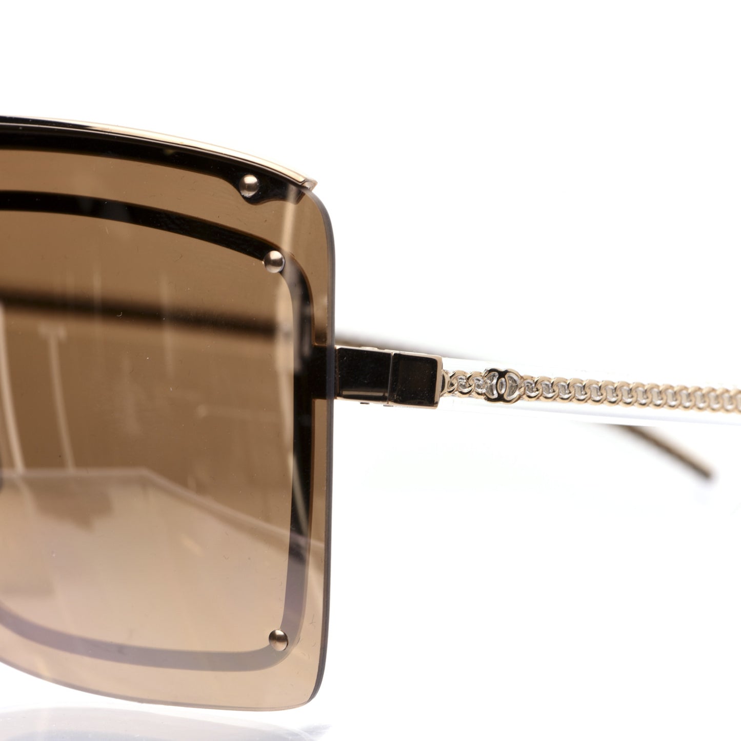 Rimless Shield Chain Sunglasses 71261 Brown Gold