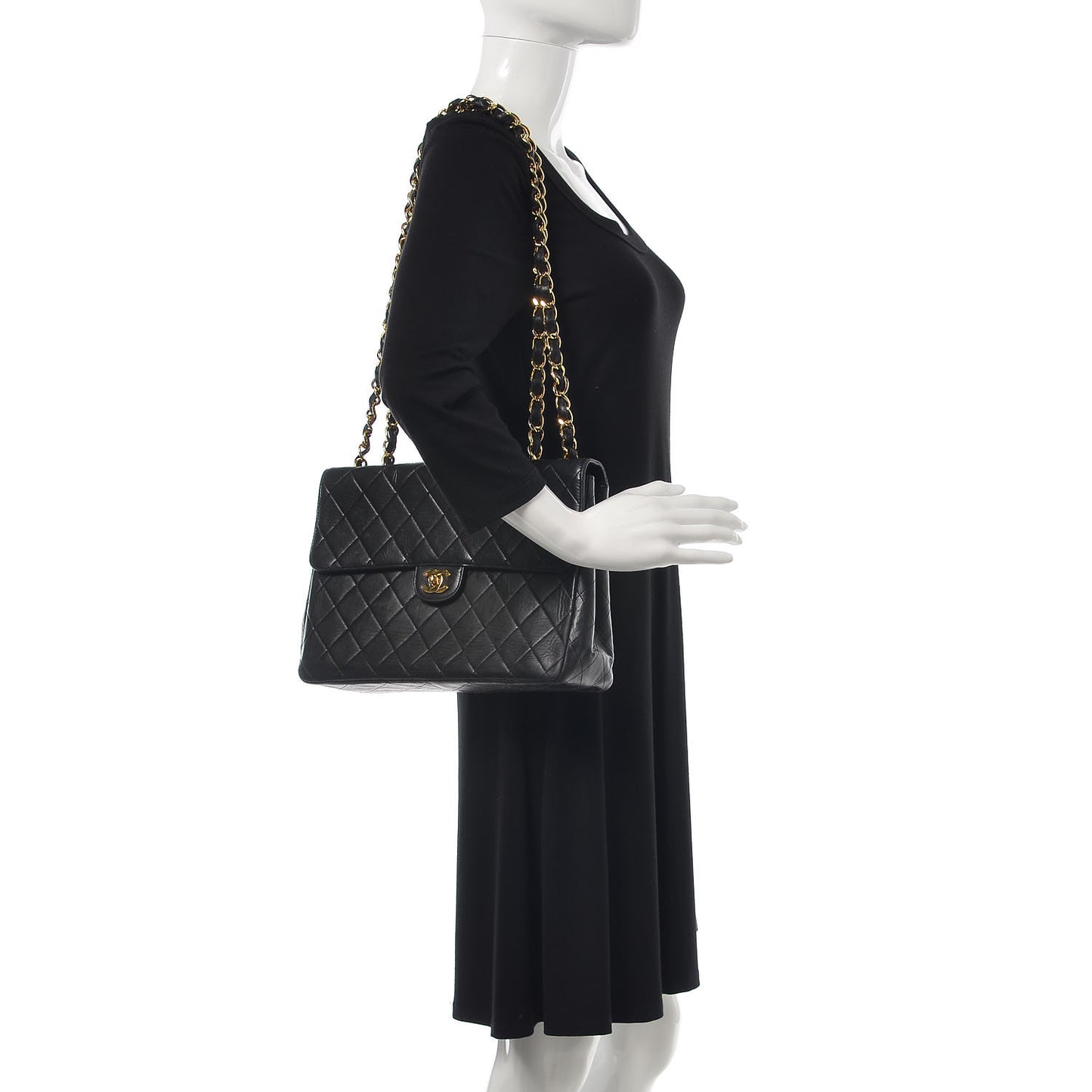 Lambskin Quilted Jumbo Single Flap Black