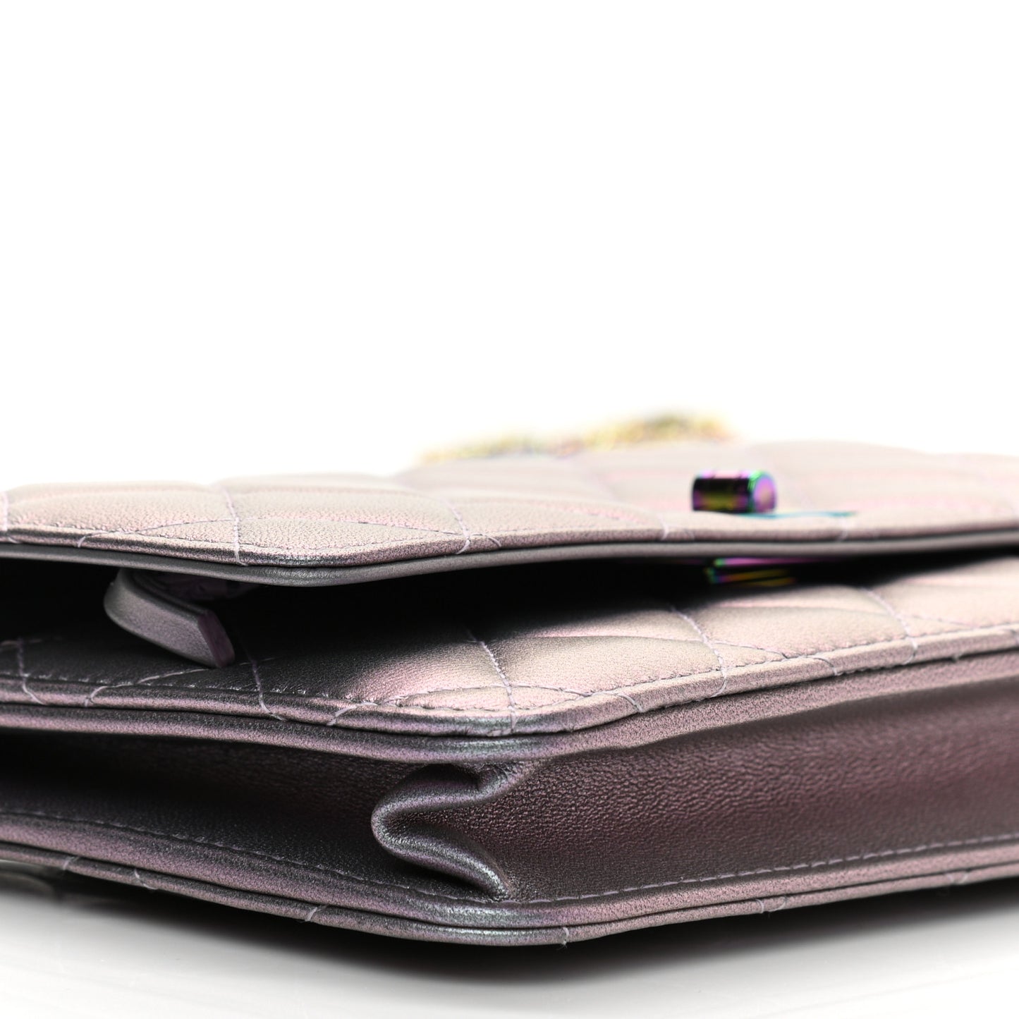 Iridescent Lambskin Quilted Reissue Wallet On Chain WOC Light Purple