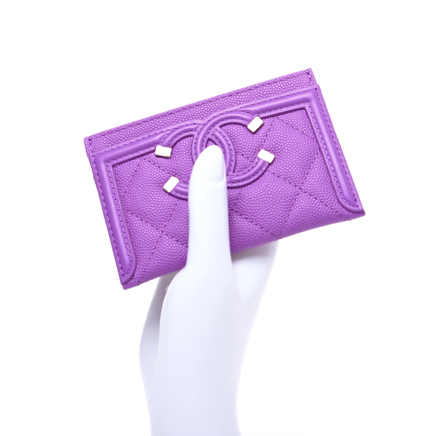 Caviar Quilted Filigree Card Holder Purple
