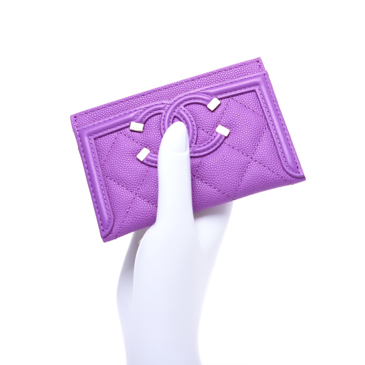 Chanel Caviar Quilted Filigree Card Holder Purple 2 of 9