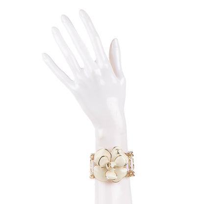 Chanel Enamel Camellia Chain Ribbon Bracelet White 2 of 5