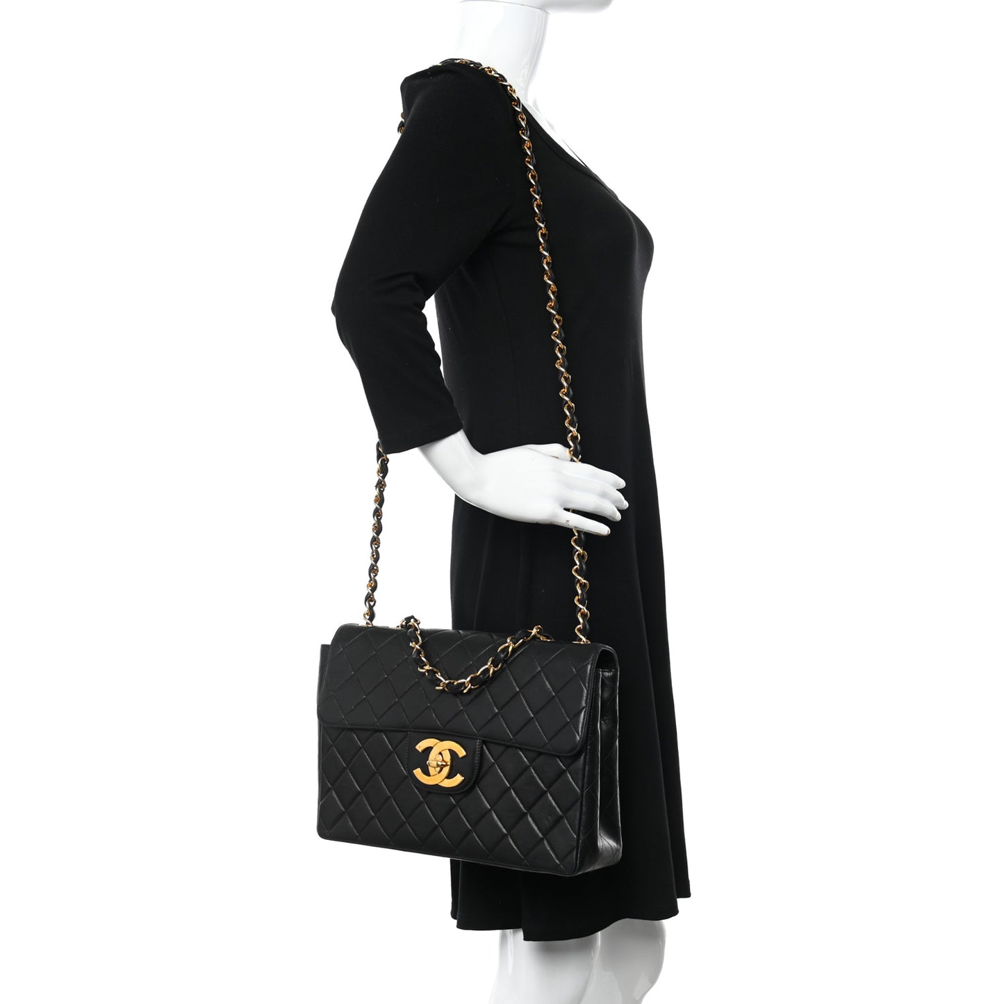 Lambskin Quilted XL Jumbo Single Flap Black