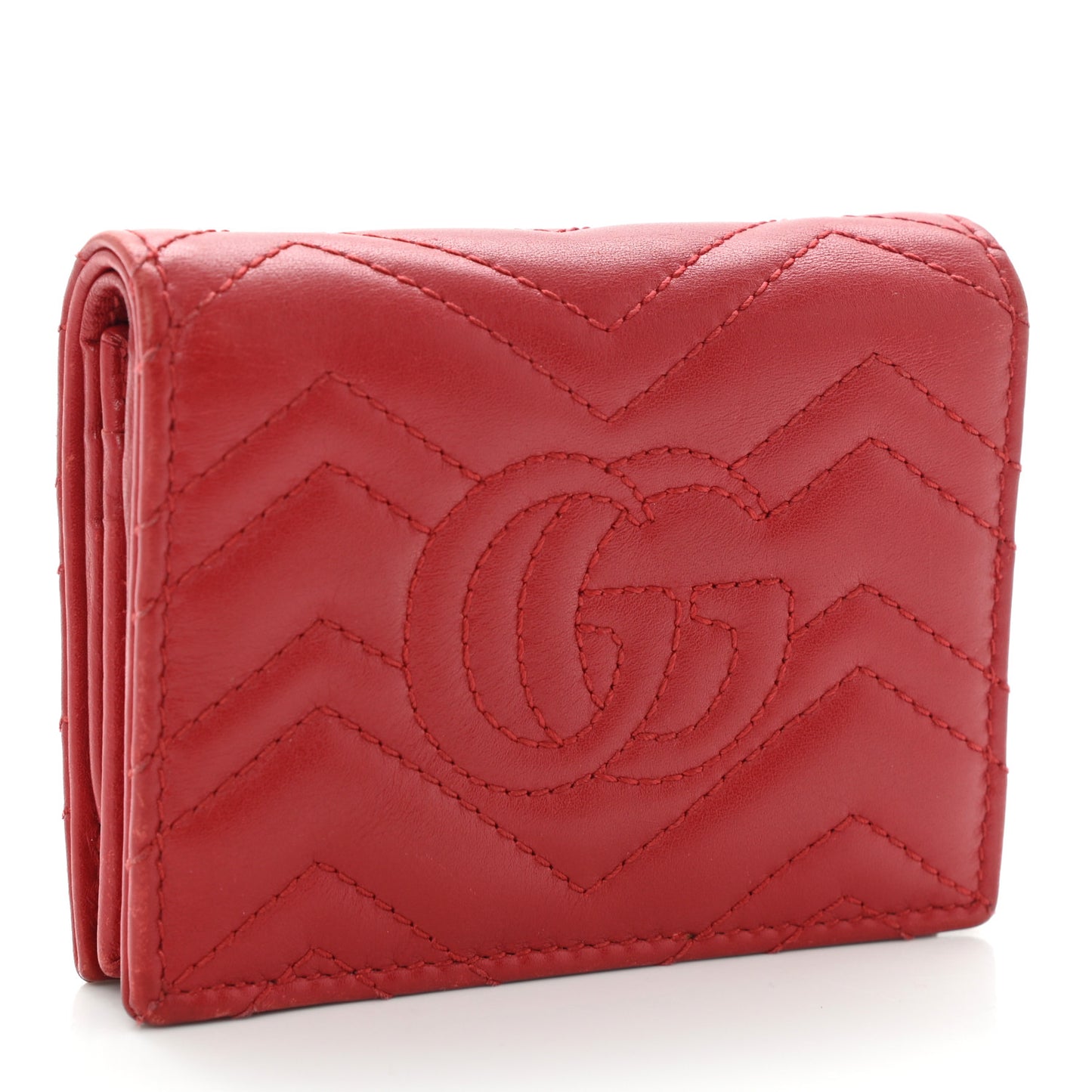 Calfskin Matelasse GG Marmont Card Case Wallet Hibiscus Red