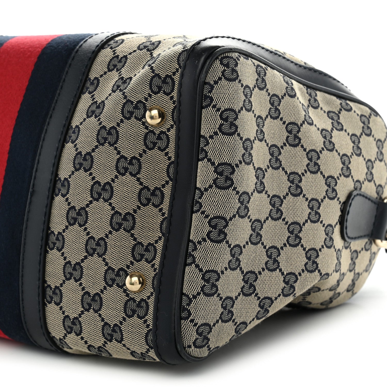 Gucci Monogram Selleria Calfskin Vintage Web Medium Boston Beige Blue 9 of 9