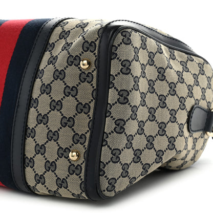 Gucci Monogram Selleria Calfskin Vintage Web Medium Boston Beige Blue 9 of 9