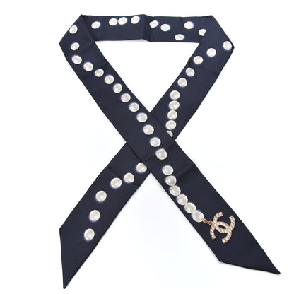 Chanel Silk Pearl CC Slim Bandeau Scarf Navy 1 of 3