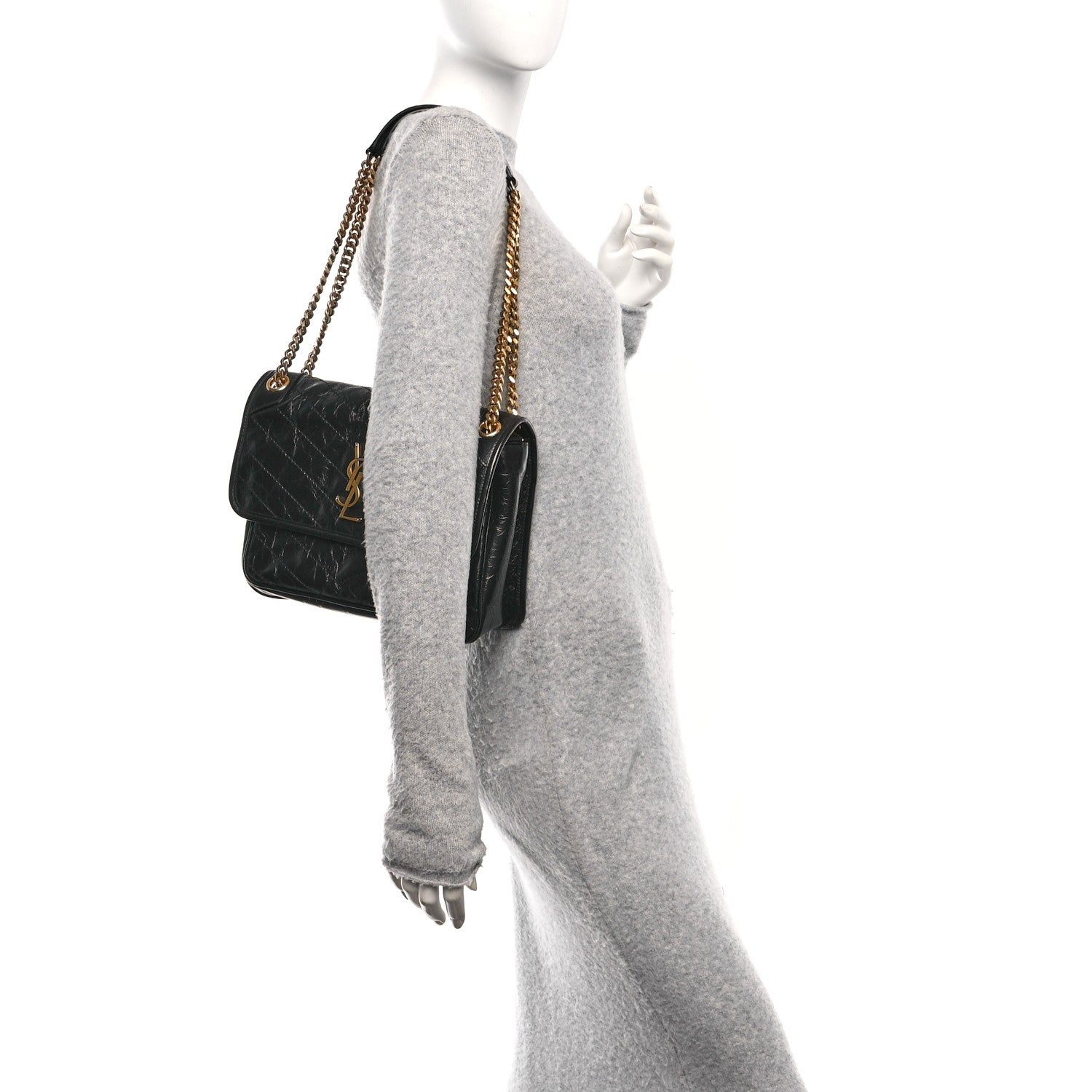 Saint Laurent Crinkled Calfskin Matelasse Monogram Medium Niki Chain Satchel Black 2 of 10