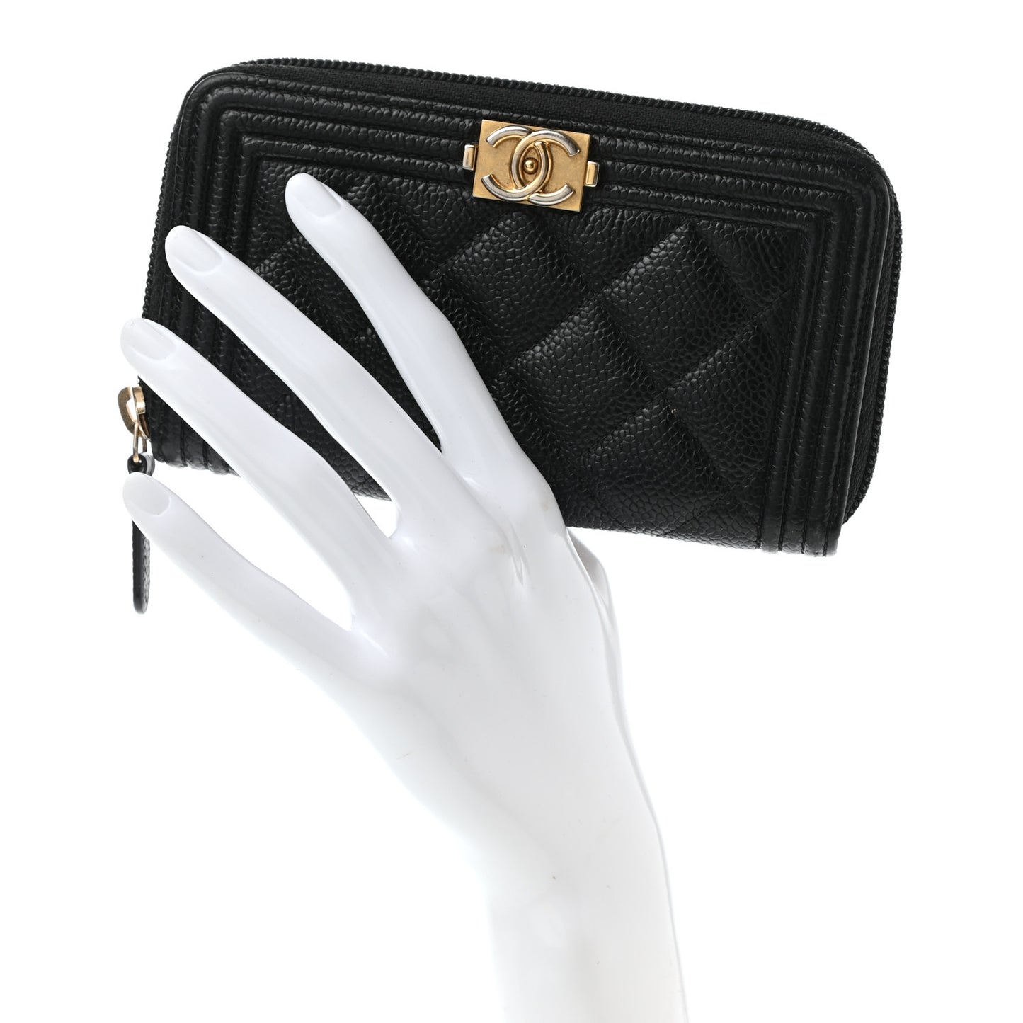 Caviar Quilted Small Boy Zip Around Wallet Black