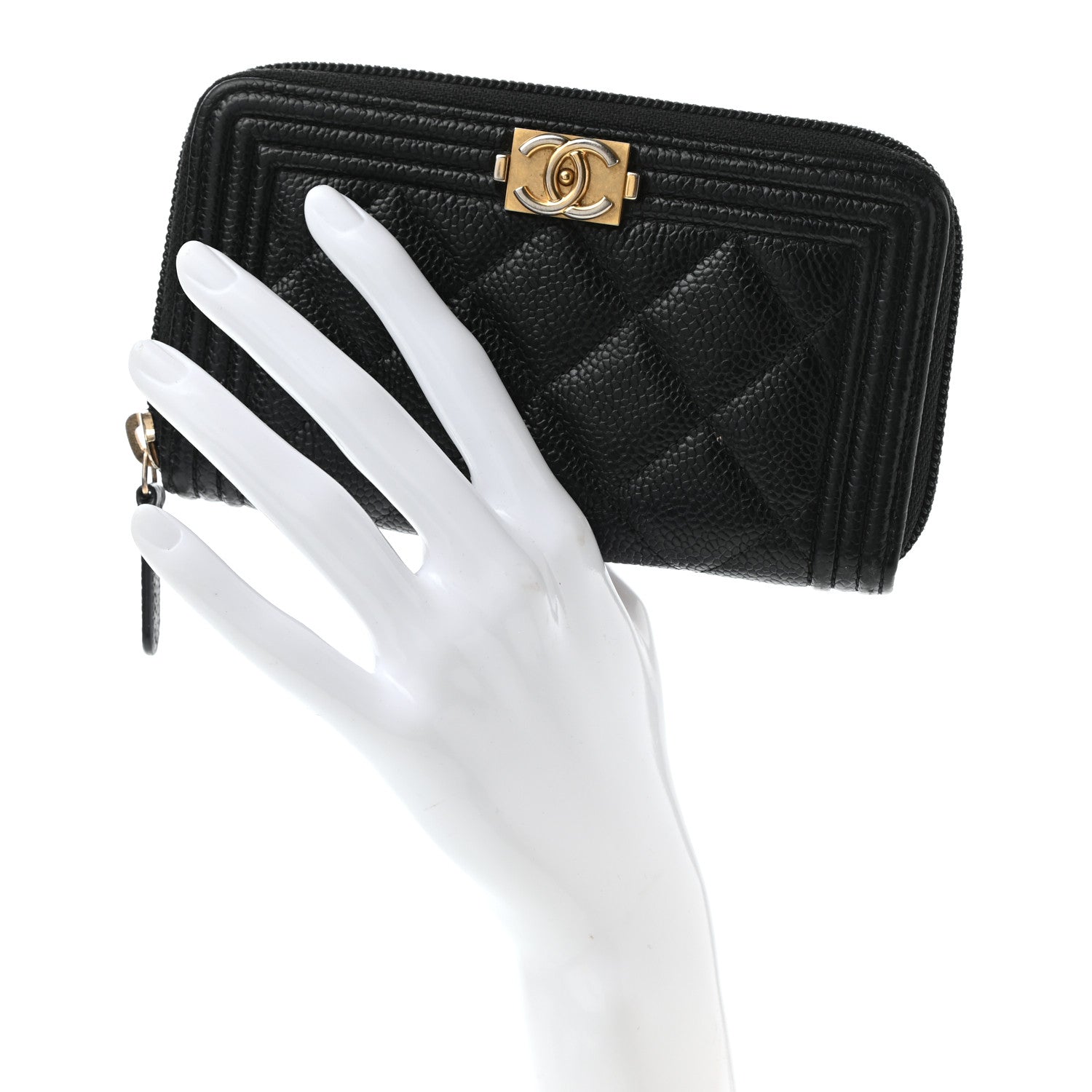 Chanel Caviar Quilted Small Boy Zip Around Wallet Black 2 of 8