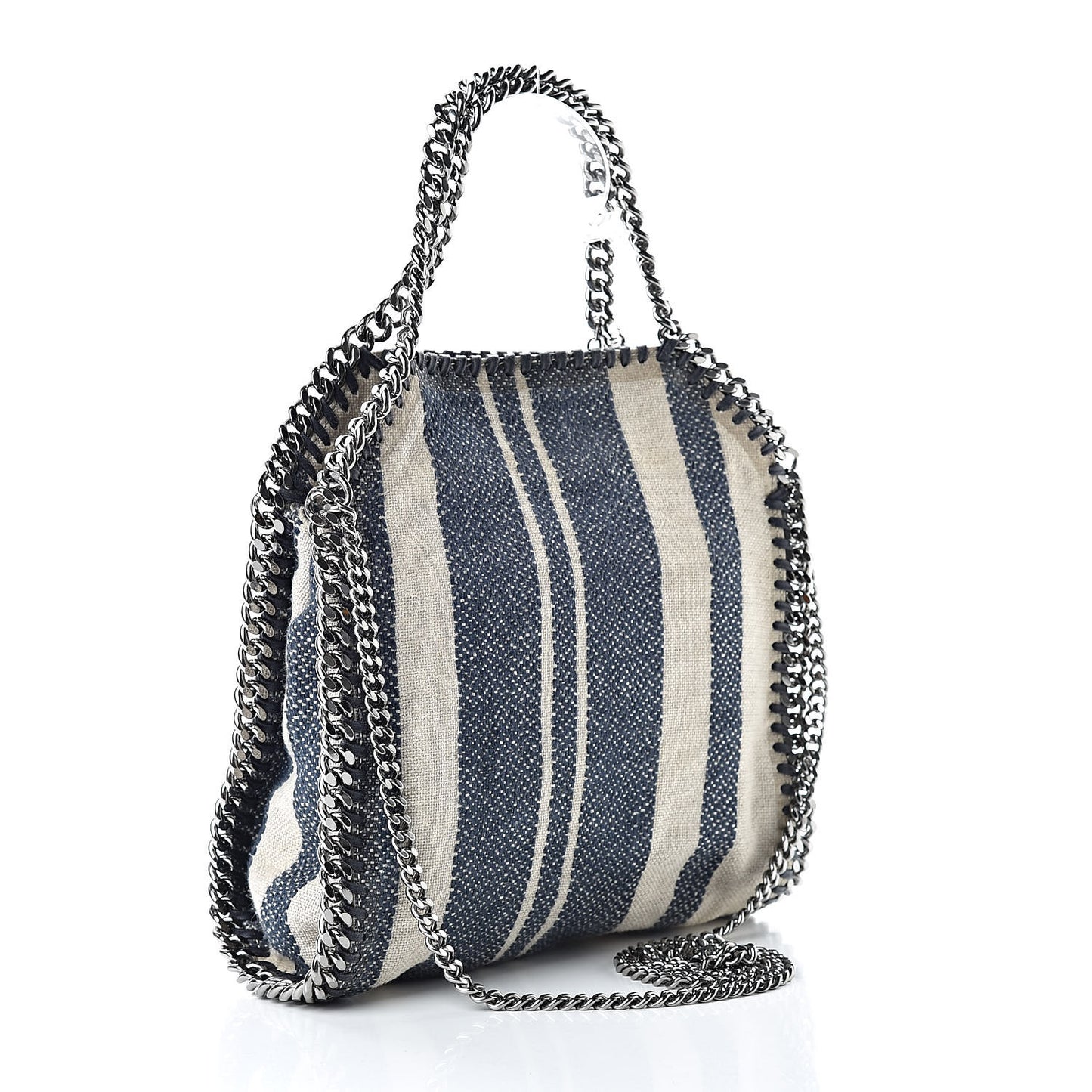 Canvas Mini Striped Falabella Fold Over Tote Navy