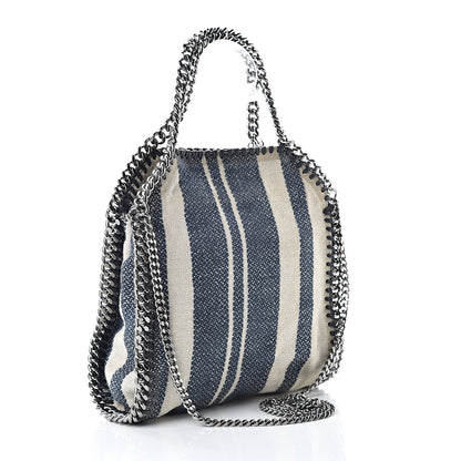 Stella McCartney Canvas Mini Striped Falabella Fold Over Tote Navy 3 of 10