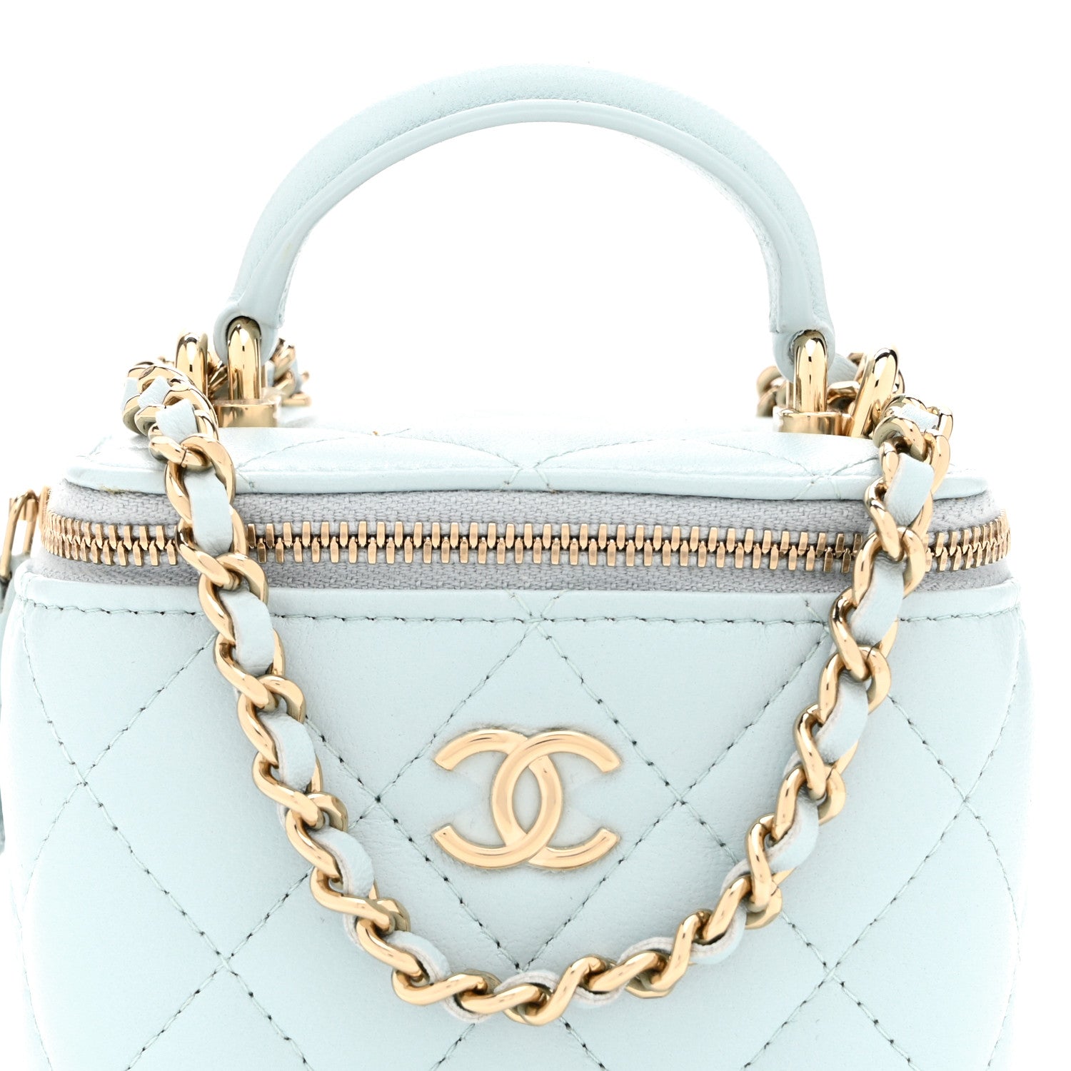 Chanel Lambskin Quilted Top Handle Mini Vanity Case With Chain Light Blue 8 of 10