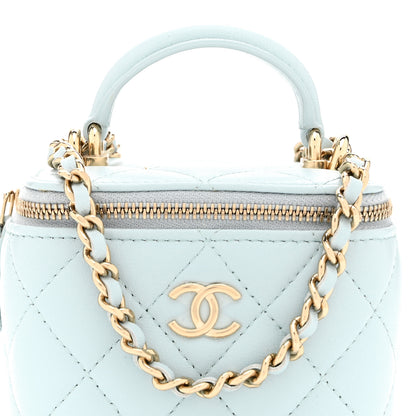 Chanel Lambskin Quilted Top Handle Mini Vanity Case With Chain Light Blue 8 of 10