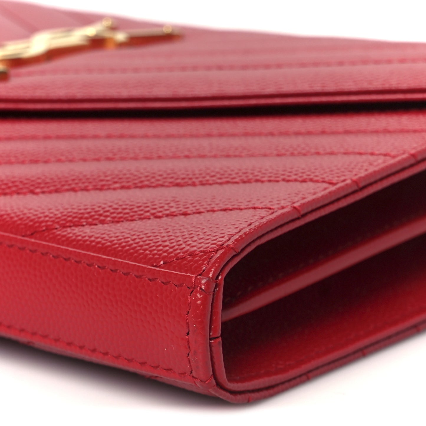 Grain De Poudre Matelasse Chevron Monogram Chain Wallet Rouge Eros