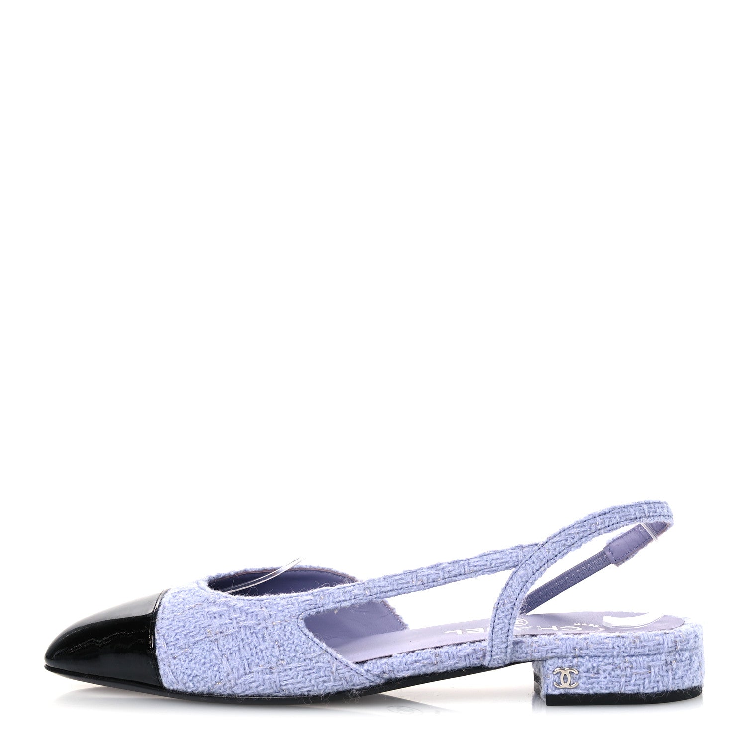 Chanel Iridescent Wool Tweed Patent Cap Toe CC Slingback Flats 40 Light Purple Silver Black 1 of 10