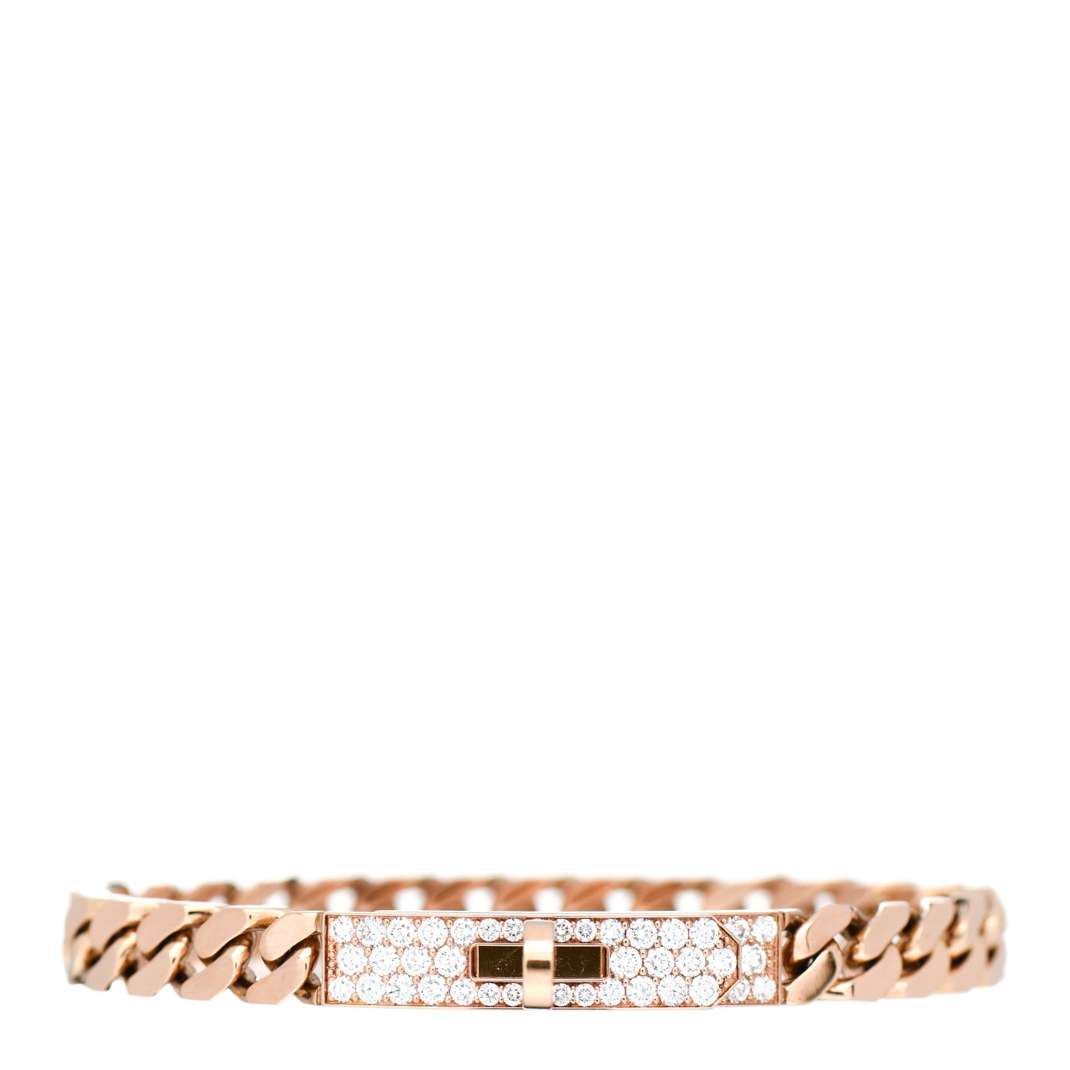 Hermes 18K Rose Gold Diamond PM Kelly Gourmette Bracelet SH 1 of 5