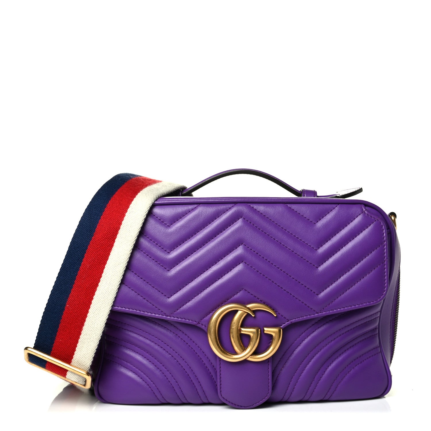 Gucci Calfskin Matelasse Sylvie Web Small GG Marmont Top Handle Shoulder Bag Shine Purple 1 of 8