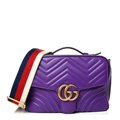 Gucci Calfskin Matelasse Sylvie Web Small GG Marmont Top Handle Shoulder Bag Shine Purple 1 of 8