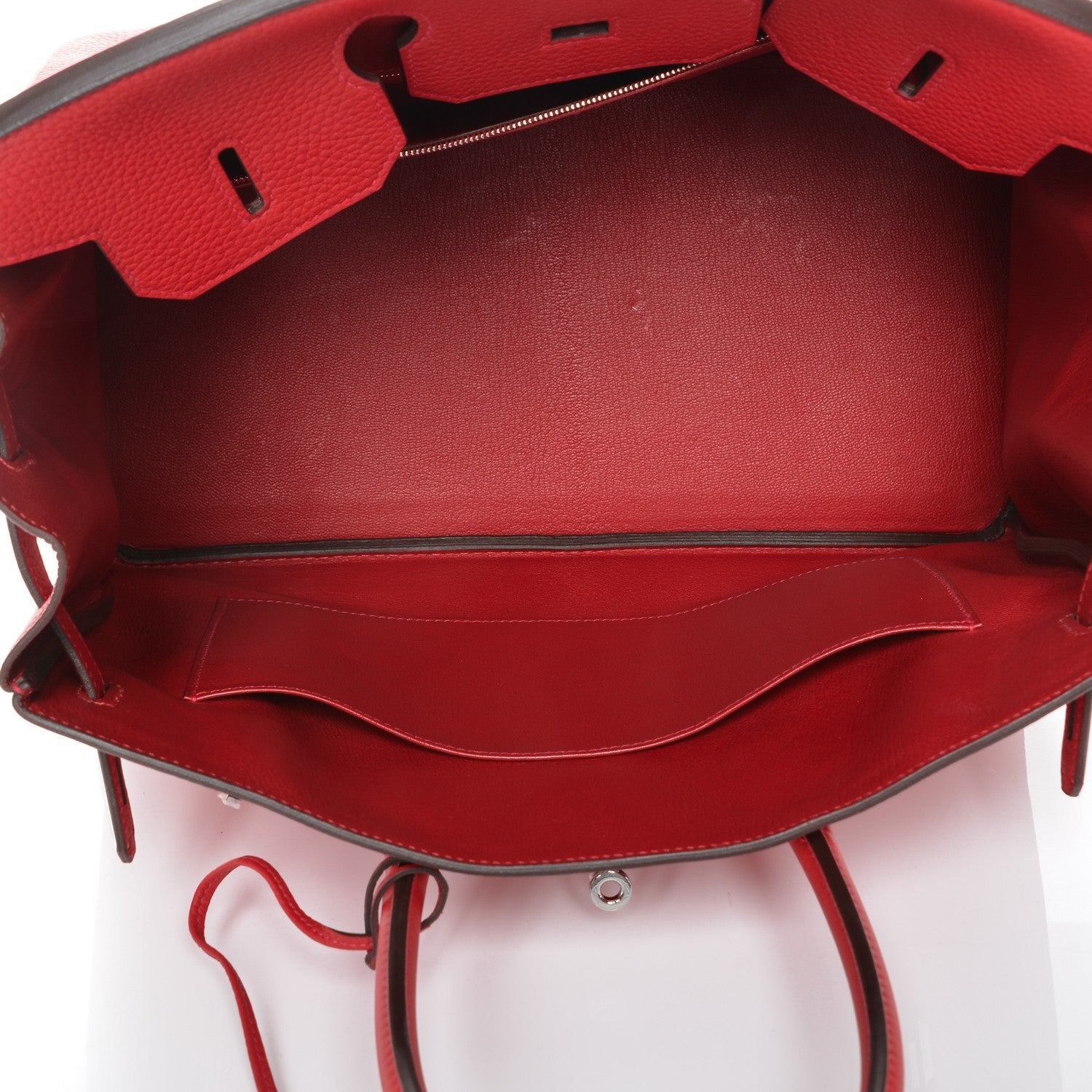 Hermes Taurillon Clemence Horseshoe Birkin 35 Rouge Casaque 7 of 24
