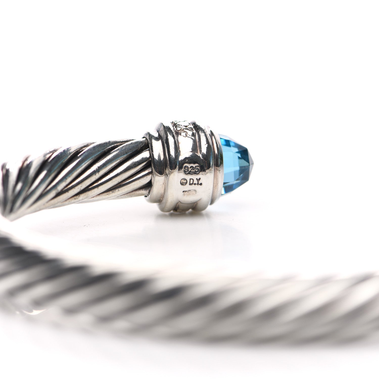 David Yurman Sterling Silver Blue Topaz Diamond 7mm Cable Classics Bracelet 3 of 4
