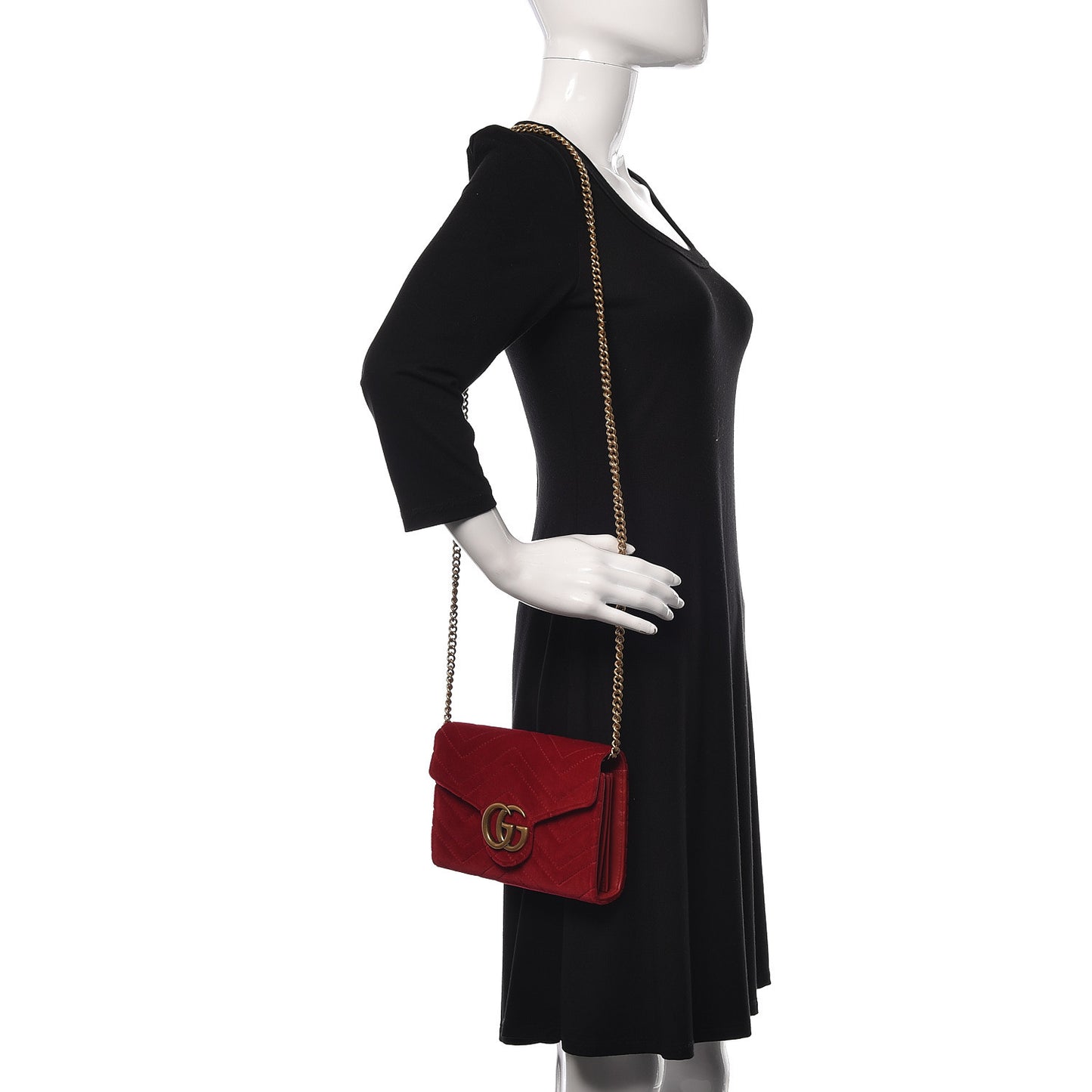 Velvet Matelasse GG Marmont Chain Wallet Hibiscus Red