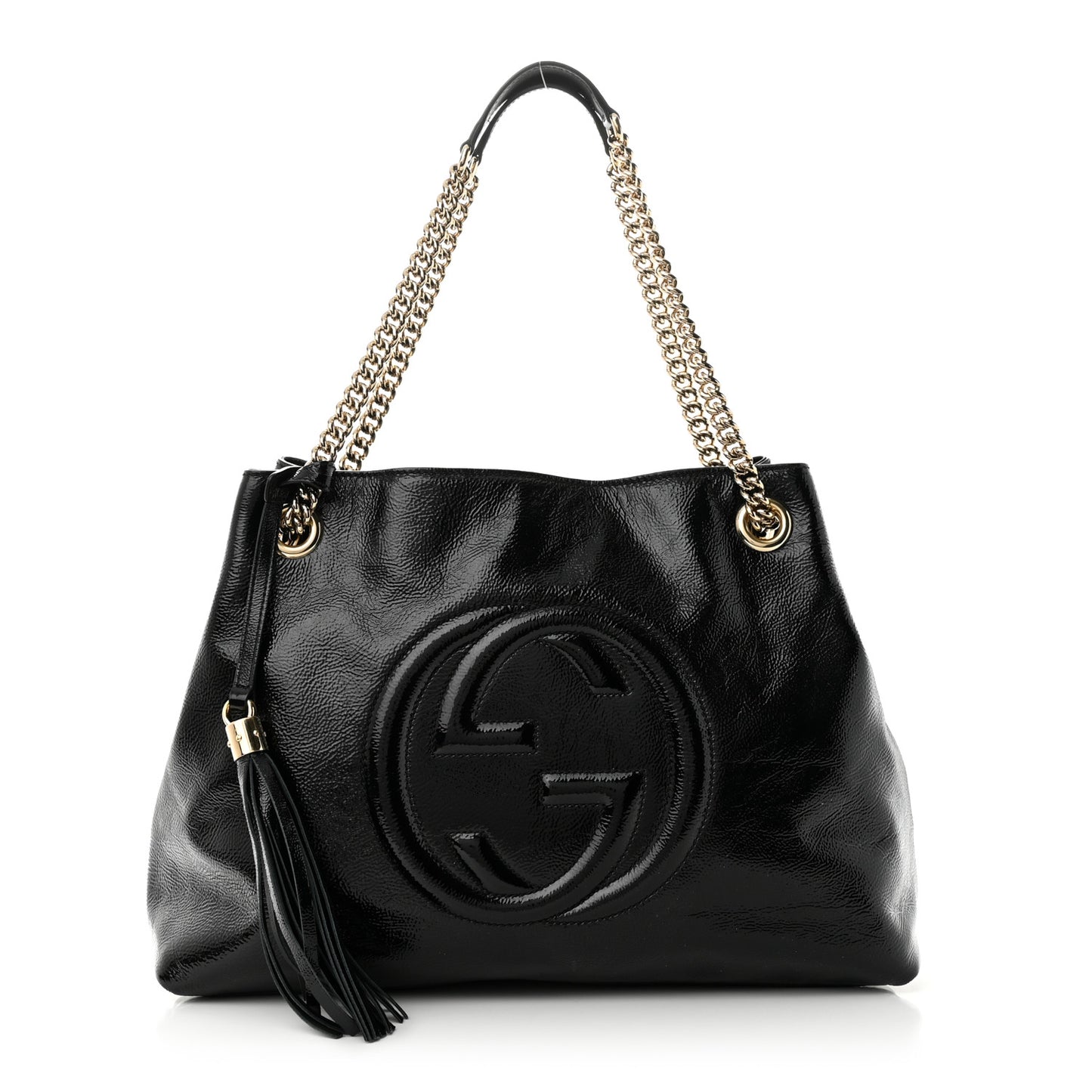Patent Medium Soho Chain Shoulder Bag Black