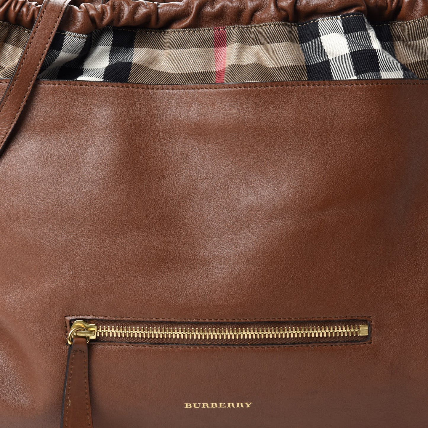 Soft Calfskin House Check Big Crush Tote Brown Ochre