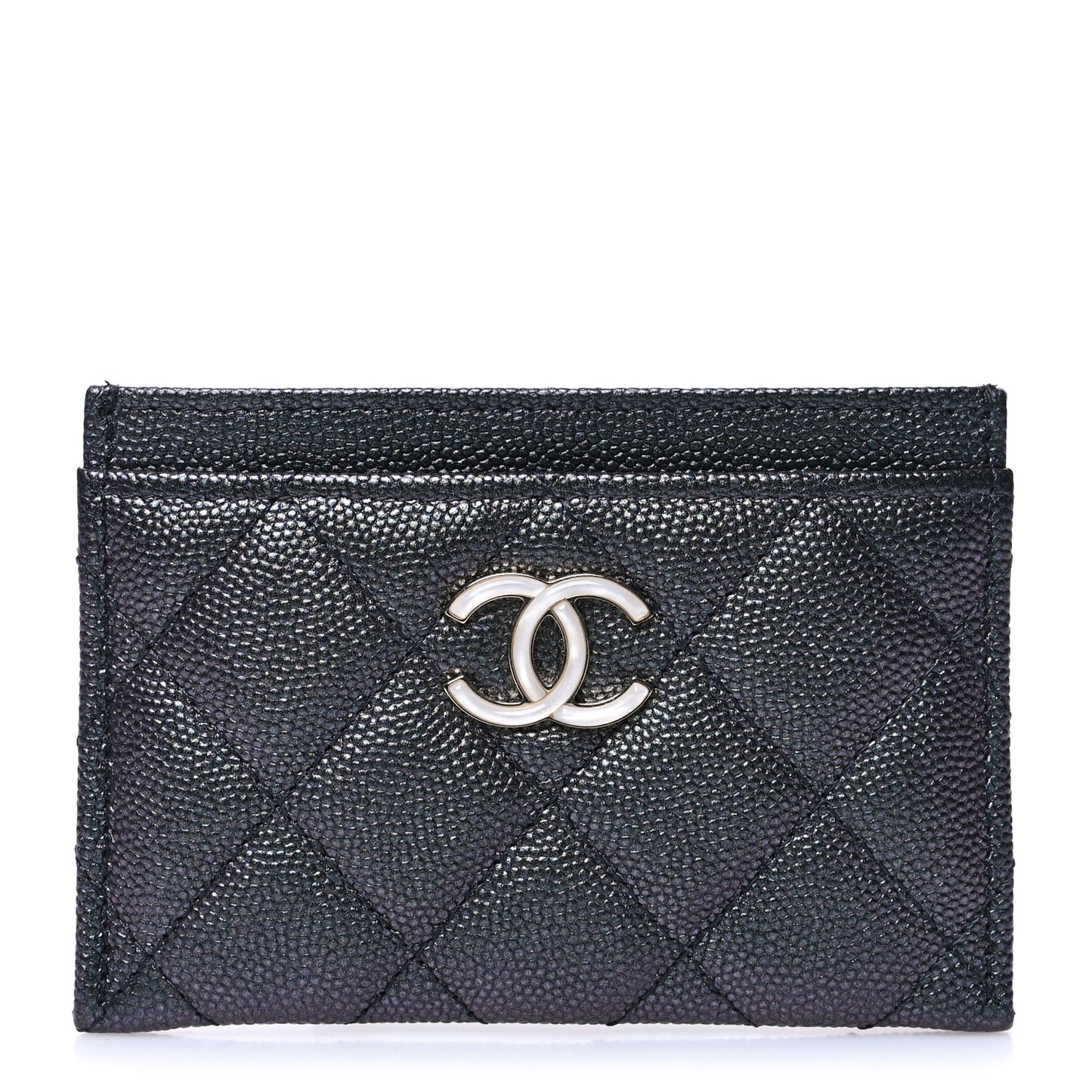 Iridescent Caviar Quilted Card Holder Black