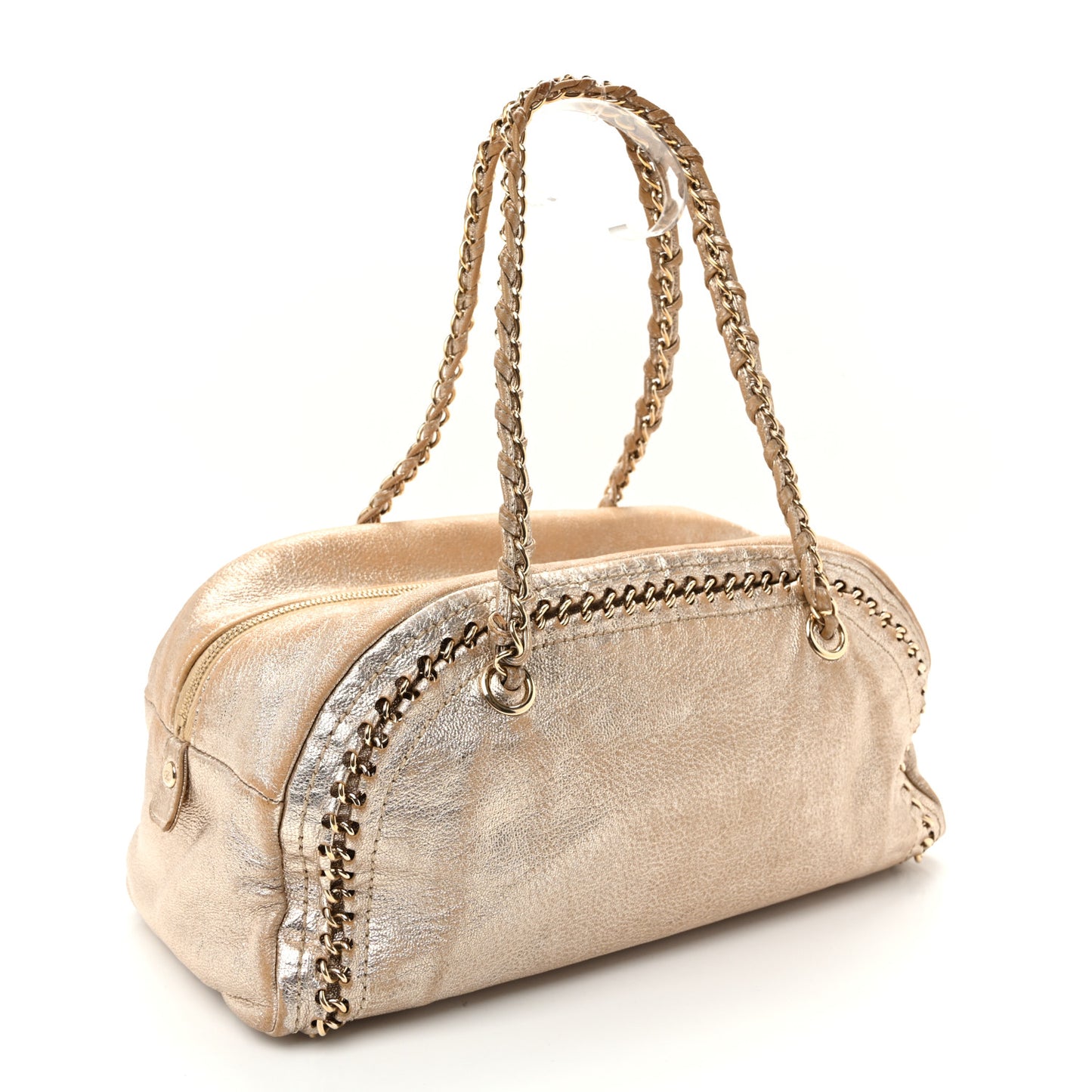 Metallic Goatskin Medium Luxe Ligne Bowler Light Gold