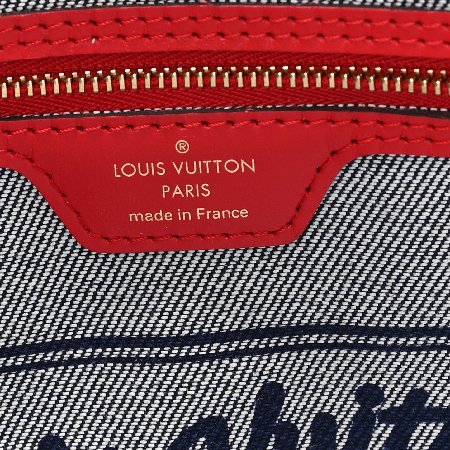 Denim Damier Monogram Patchwork Neverfull Blue Rouge