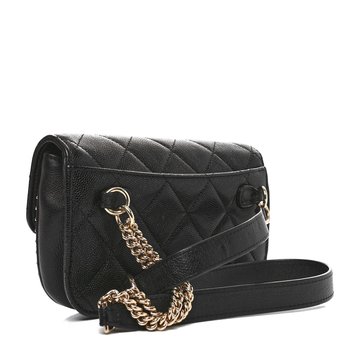 Caviar Quilted Studded Flap Waist Bag Black
