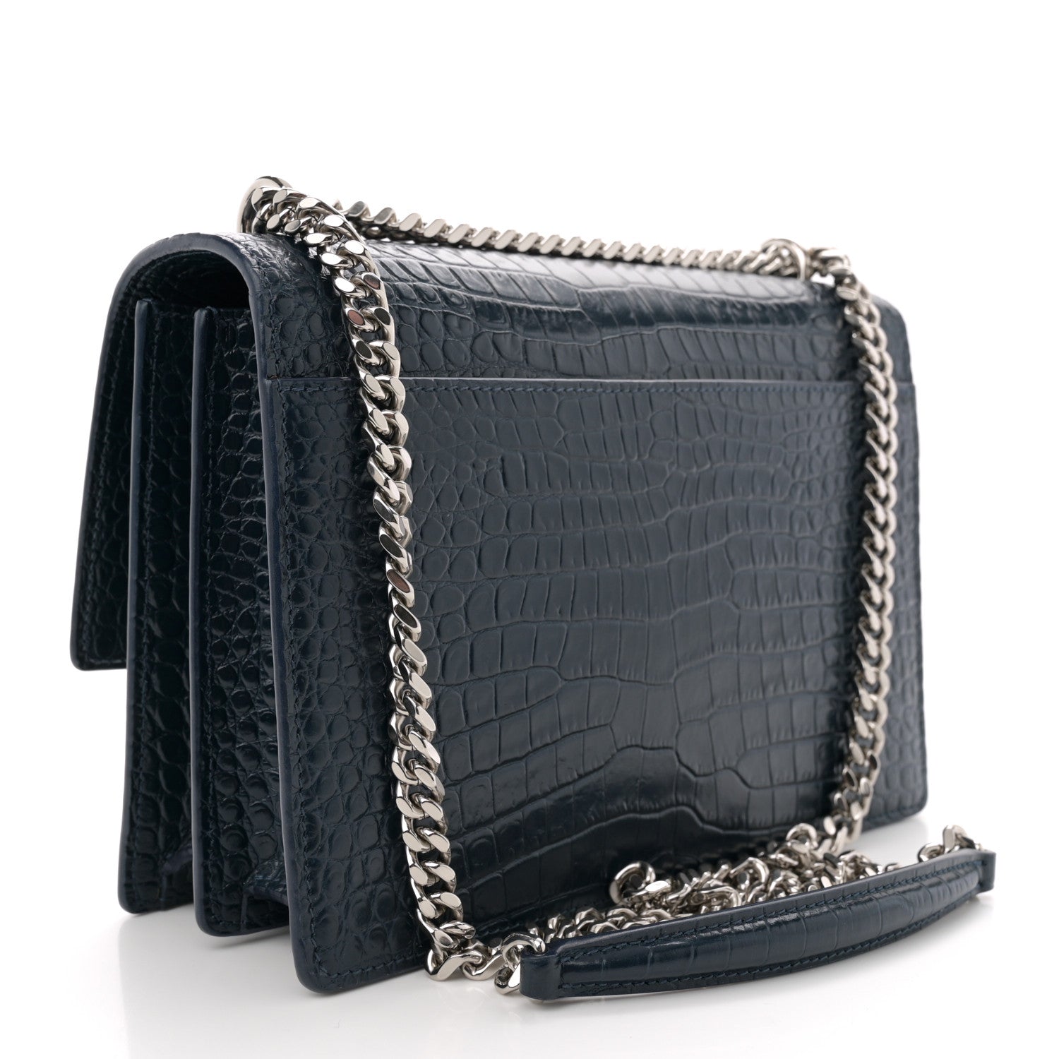 Saint Laurent Calfskin Crocodile Embossed Medium Monogram Sunset Navy 3 of 11