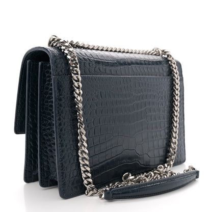 Saint Laurent Calfskin Crocodile Embossed Medium Monogram Sunset Navy 3 of 11