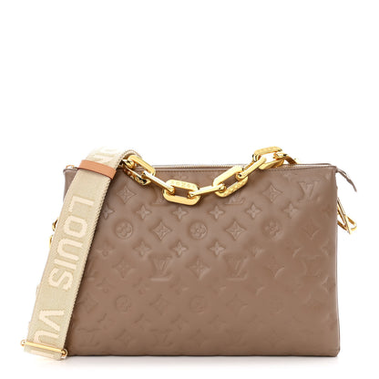 Louis Vuitton Lambskin Embossed Monogram Coussin MM Taupe 1 of 11